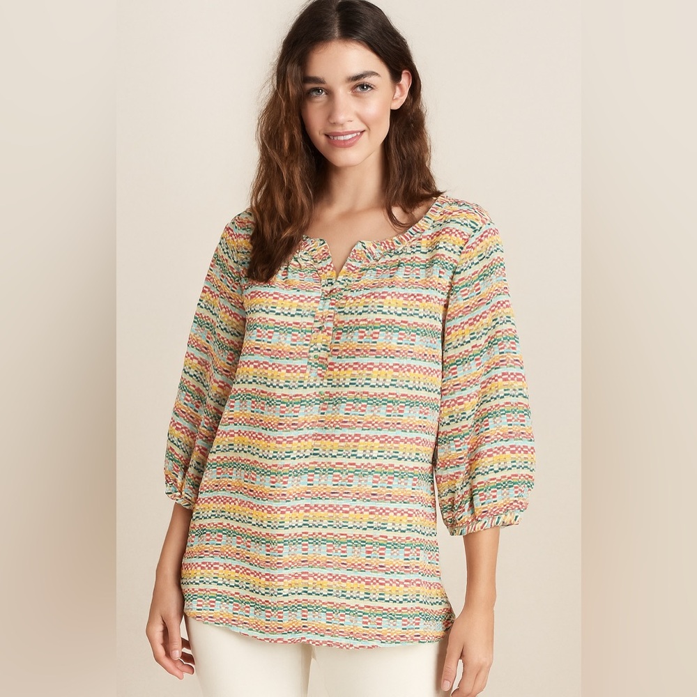 Banana Republic Colorful Block Pattern with Tiny Orange Buttons. Size S AR 1
